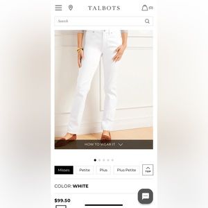 Talbots Flawlwss high waisted straight white jeans size 14